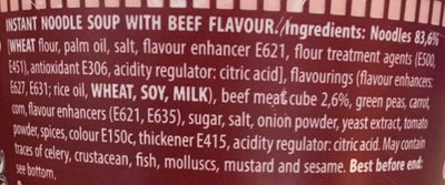 Cup Noodles ingredients label