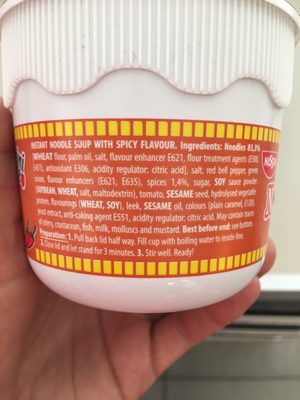 Cup noodles ingredients label