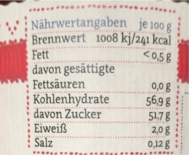 Sauerkirschmus nutrition facts table