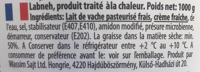 Hungarian labneh ingredients label