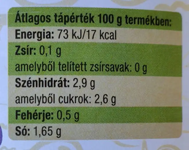 Uborka savanyúság, 3-5 cm nutrition facts table