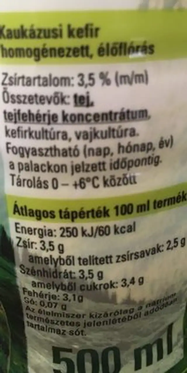 Kéfir du Caucase ingredients label