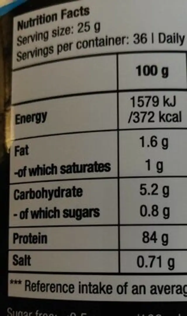 ISO whey zero nutrition facts table
