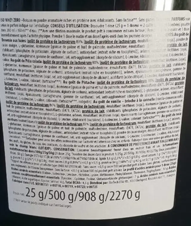 Iso whey zero ingredients label