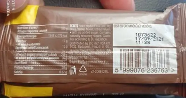 Protein bar nutrition facts table