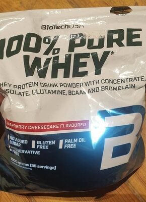 100% pure whey raspberry cheesecake front packaging