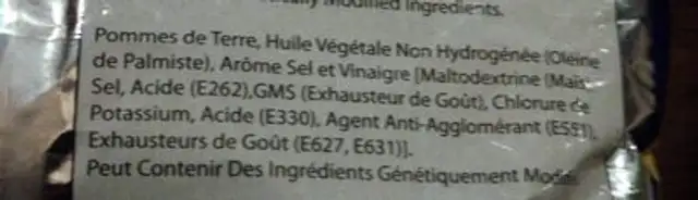 Crinkle Cut salt and vinegar ingredients label