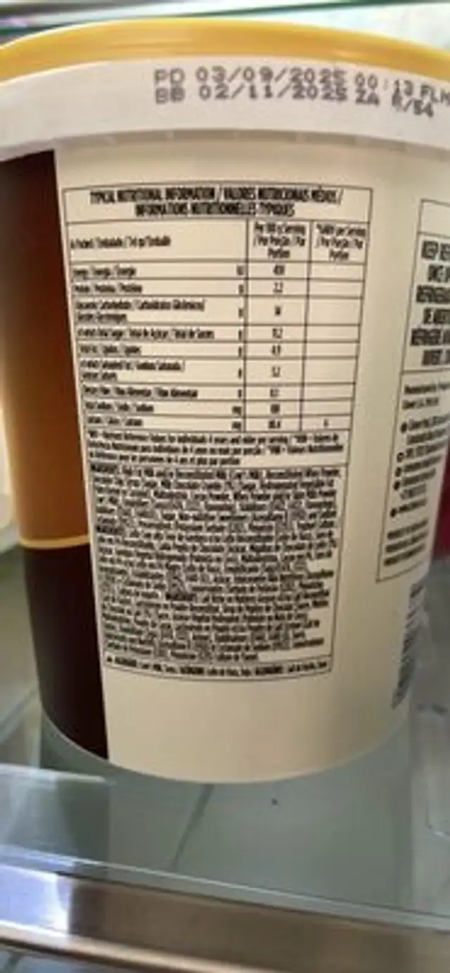 Choc Chip Double Cream Yoghurt nutrition facts table