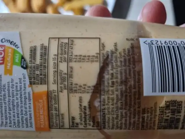 PERi-naise Garlic PERi-PERI Mayo ingredients label