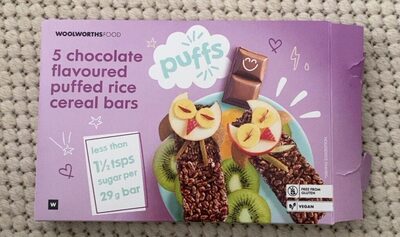 Chocolate flavoured puffed rice cereal bars
