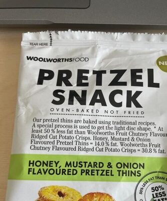 Pretzel Snack Honey Mustard and  Onion flavored pretzel thins