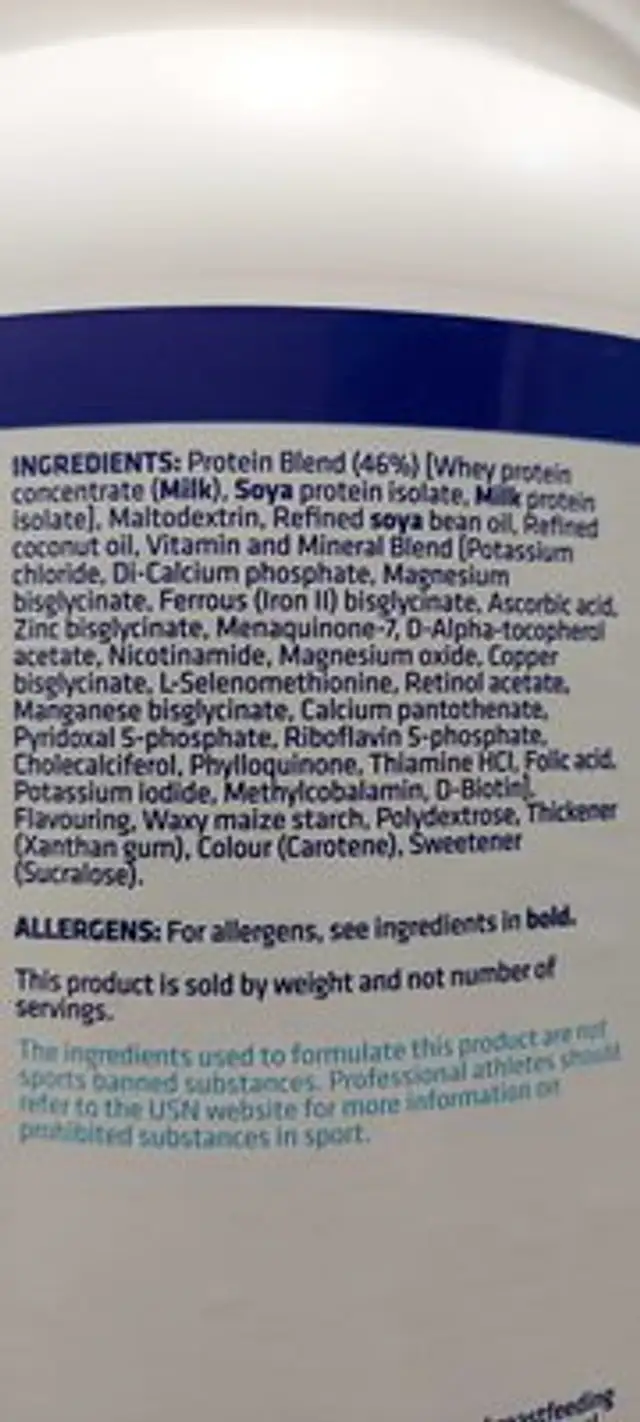 Vanilla Diet Protein ingredients label