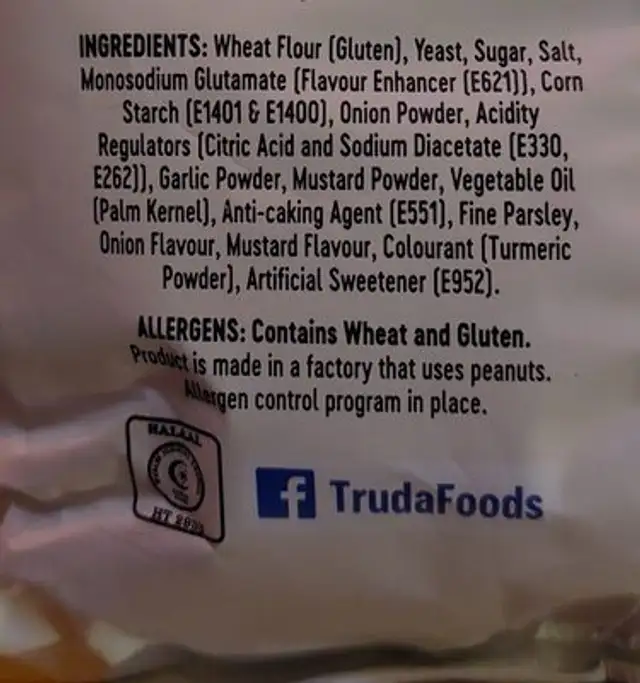 Pretzels ingredients label