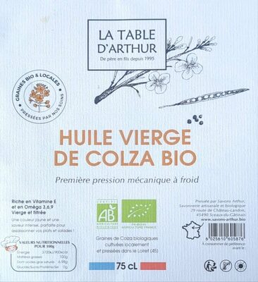 Huile vierge de colza bio et locale