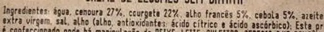 Creme de Legumes sem Batata ingredients label