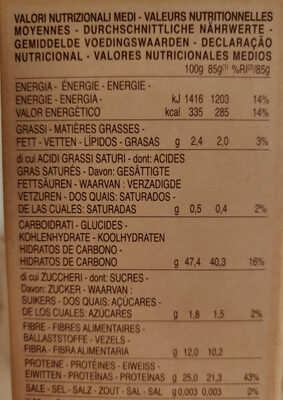 Linsennudeln nutrition facts table
