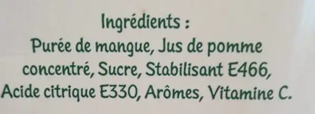 Nectar de Fruit de Mangue ingredients label