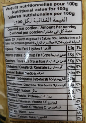 Tria Vermicelle fin nutrition facts table