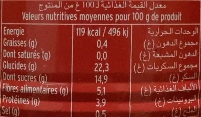 Concentré de tomates nutrition facts table
