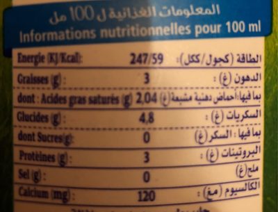 Lait Frais Pasteurise nutrition facts table