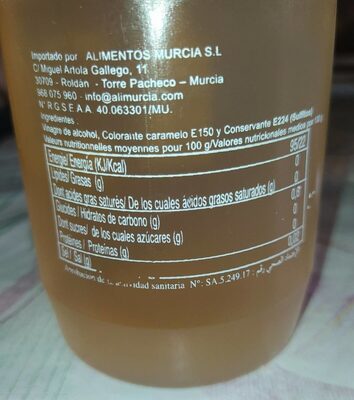 Vinaigre de table nutrition facts table