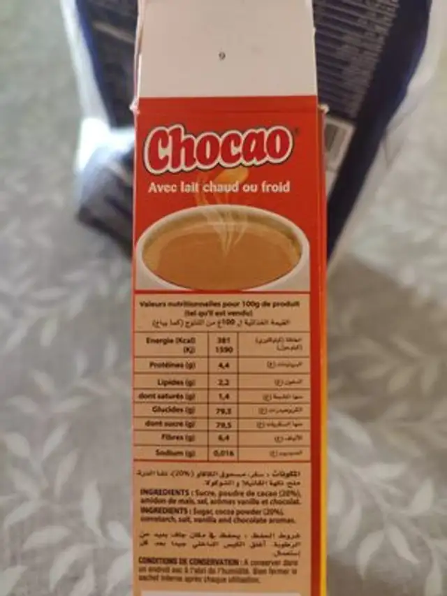 Chocao nutrition facts table