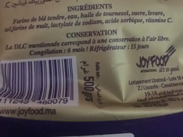 PAIN DE MIE Nature ingredients label