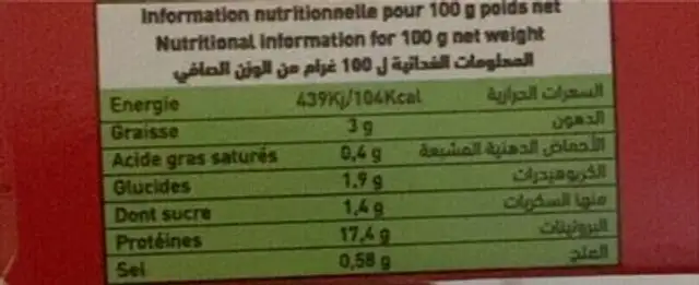 Thon à la sauce tomate nutrition facts table