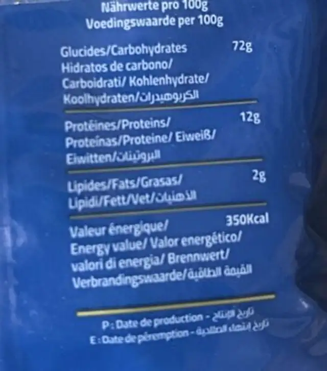 Coude Raye Moyen nutrition facts table