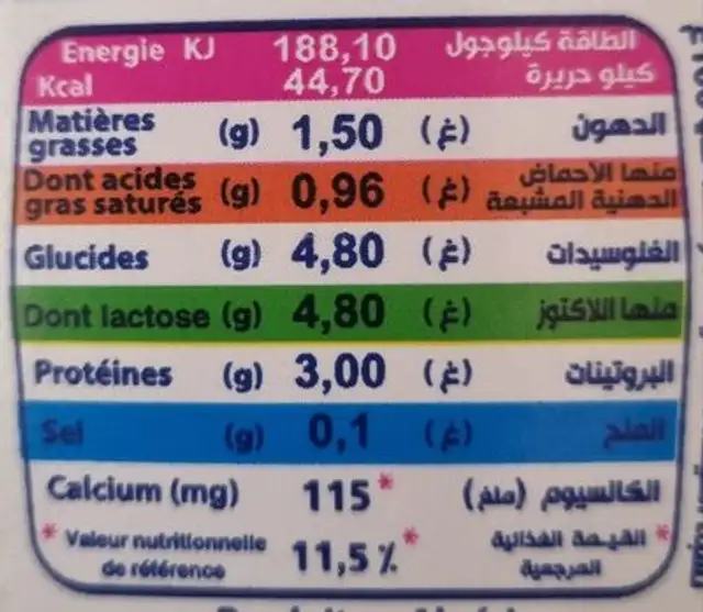 Soumam Fat Partly Removed ingredients label
