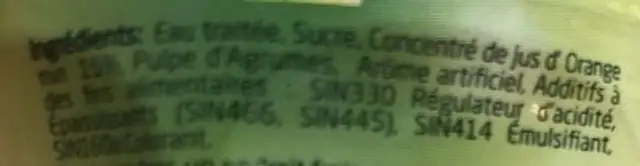Jus d'orange ingredients label