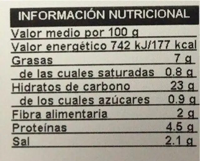 Burger Vegana de arroz, garbanzos y pimientos nutrition facts table