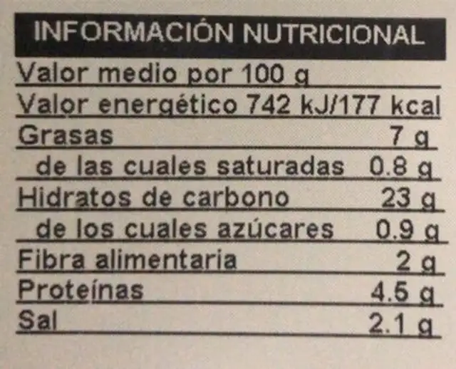 Bugger vegana nutrition facts table