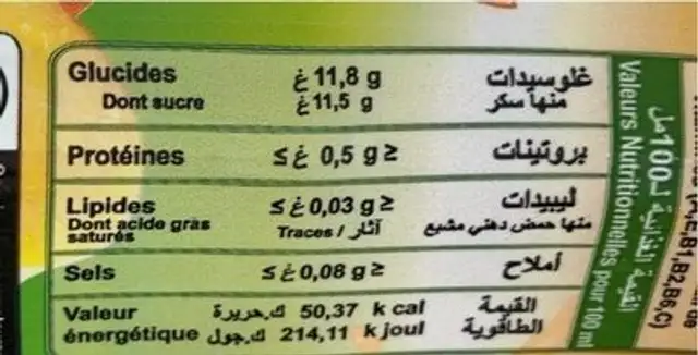 Ramy nutrition facts table