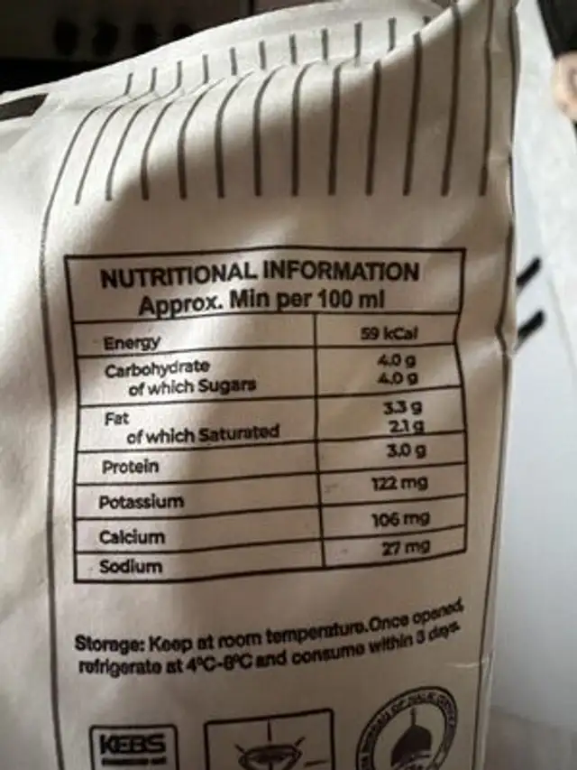 Dairybest Milk nutrition facts table