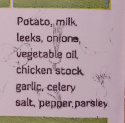 Soups potato and leek ingredients label