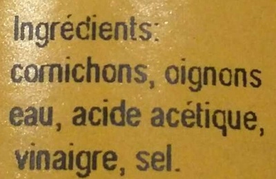 Cornichons au vinaigre ingredients label
