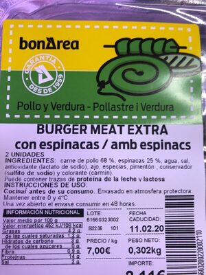 Burger meat extra con espinacas