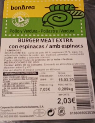 Burger meat extra con espinacas