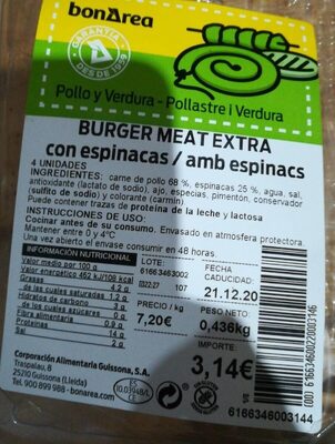 BURGUER MEAT EXTRA CON ESPINACAS