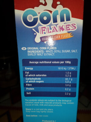 corn flakes ingredients label