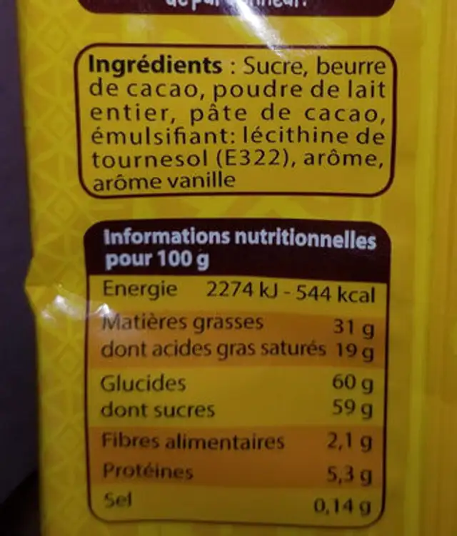 CHOCO FUN nutrition facts table
