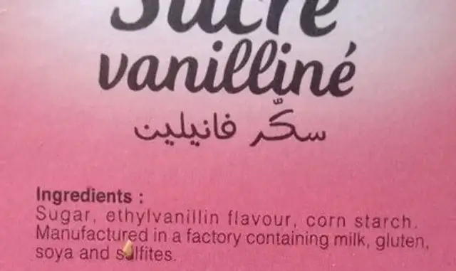 Vanillinated sugar ingredients label