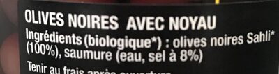Olives noires naturelles ingredients label