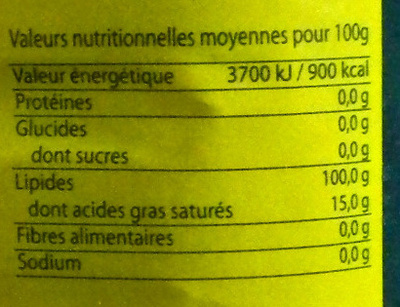 Huile d'olive vierge extra nutrition facts table