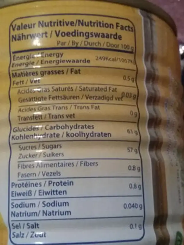 Confiture d'abricots nutrition facts table