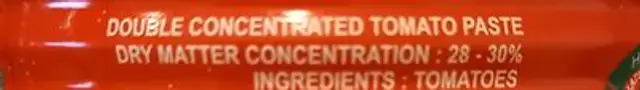 DOUBLE CONCENTRATED TOMATO PASTE ingredients label