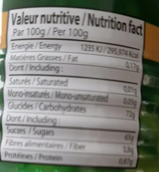 Confiture de fraise nutrition facts table