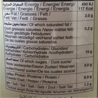 Pois chiches Durra nutrition facts table