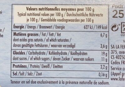Riz au lait nutrition facts table